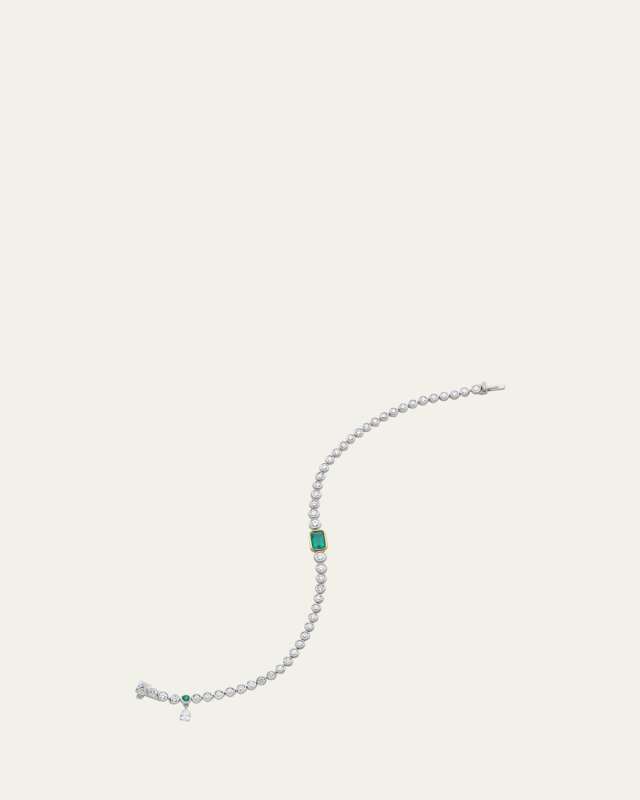 18K Gold Bezel-Set Diamond and Emerald Tennis Bracelet
